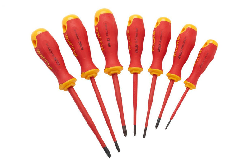 Fluke IKSC7 Insulated 7 Unit Screwdriver Kit, 1000v (3 Slotted, 2 Phillips, 2 Square) (item no. 5067345)